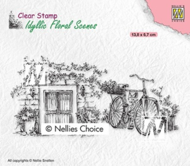 Nellie choice - IFS033 Clear Stamps Idyllic Floral Scenes "Old door with bike" 138x67mm