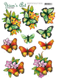 3D Knipvel - Yvon's Art - Butterflies orange