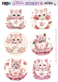 Scenery Push out - Berries Beauties - Kitten in Cup - Round - BBSC10081