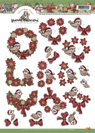 3D Knipvel - Yvonne Creations - Kerst kranzen & vogels CD10229