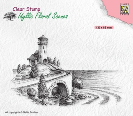 Nellie's Choice - IFS037 - Clear Stamps Idyllic Floral Scenes - Sea with lighthouse