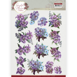 3D knipvel - Yvonne Creations - Graceful Flowers - Purple Flowers Bouquet - CD11766