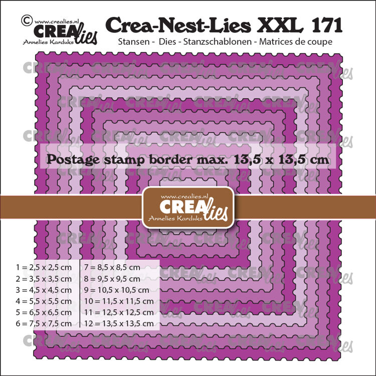 Crealies - Crea-Nest-Lies XXL stansen no. 171, Vierkanten met postzegelrand