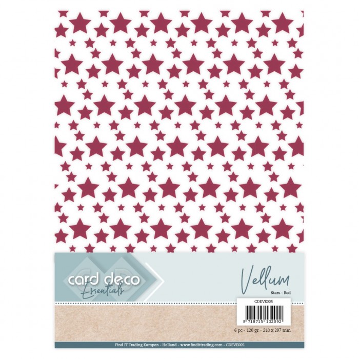 Card Deco Essentials - Vellum - Stars Red - CDEVE005