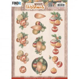 3D knipvel - Jeanine's Art - Wooden Christmas - Orange Baubles - CD11972