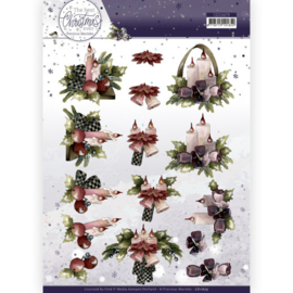 3D Knipvel - CD11679 -  Precious Marieke - The Best Christmas Ever - Purple Flowers And Candles
