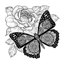 Crafty Individuals CI-606 'Butterfly and Rose' Unmounted Rubber Stamps