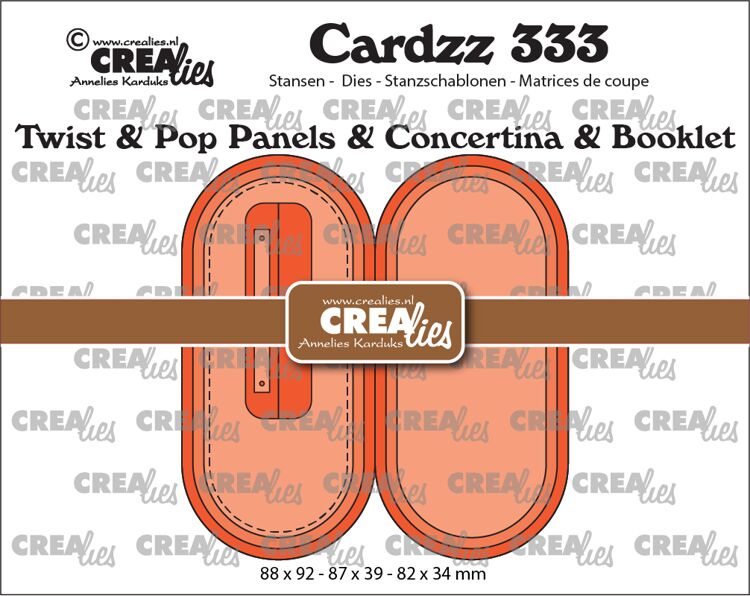 Crealies - Cardzz stansen no. 333, Twist & Pop B6, Panelen & Leporello & Miniboekje lange ovalen