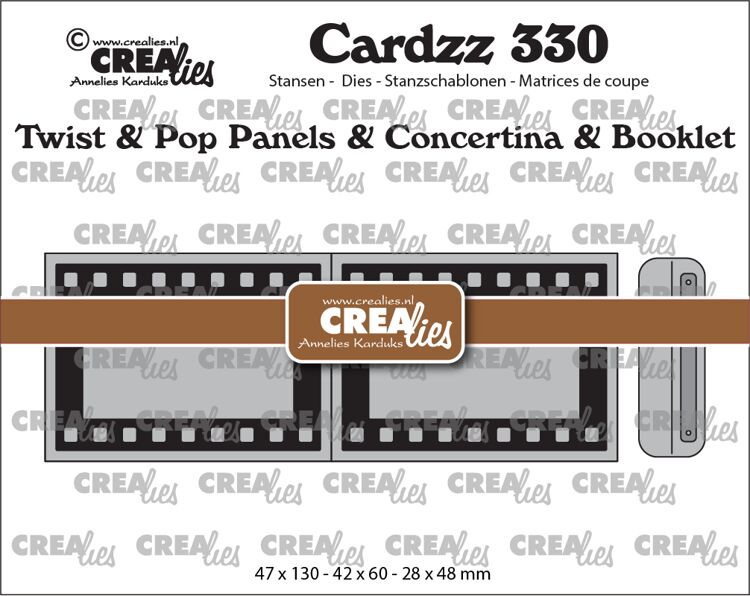 Crealies - Cardzz stansen no. 330, Twist & Pop A5, Panelen & Leporello & Miniboekje filmstrip