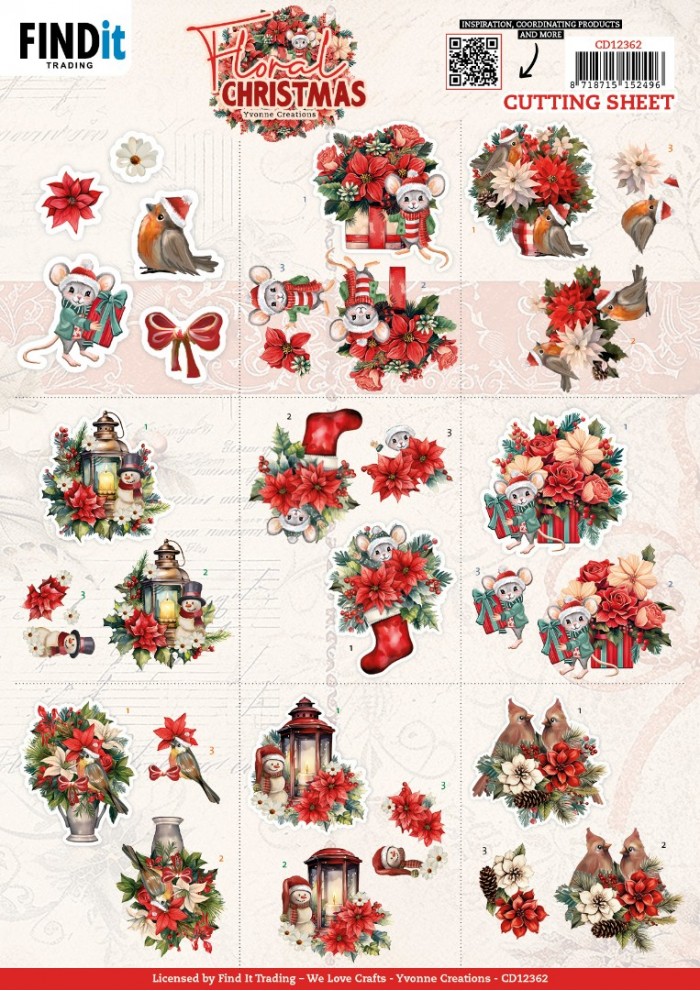 3D Cutting Sheet - Yvonne Ceations - Floral Christmas- Mini - CD12362