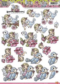 3D Knipvel - Yvonne Creations - Lente meisje en vogels CD10282