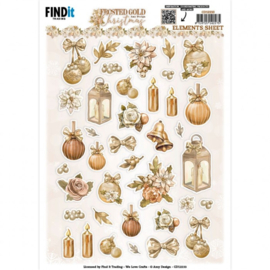 knipvel Sheets - Amy Design - Frosted Gold Christmas - Small Elements - CD12233
