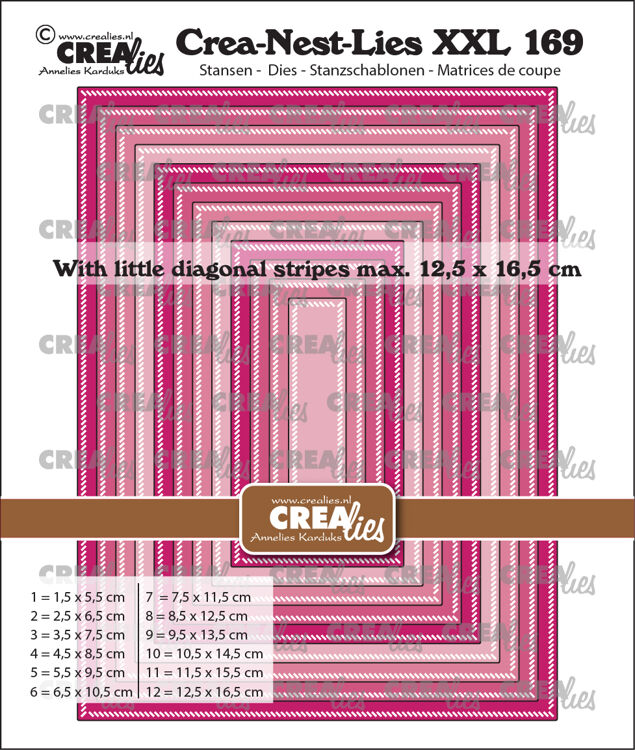 Crealies - Crea-Nest-Lies XXL stansen no. 169, Rechthoeken met kleine schuine streepjes