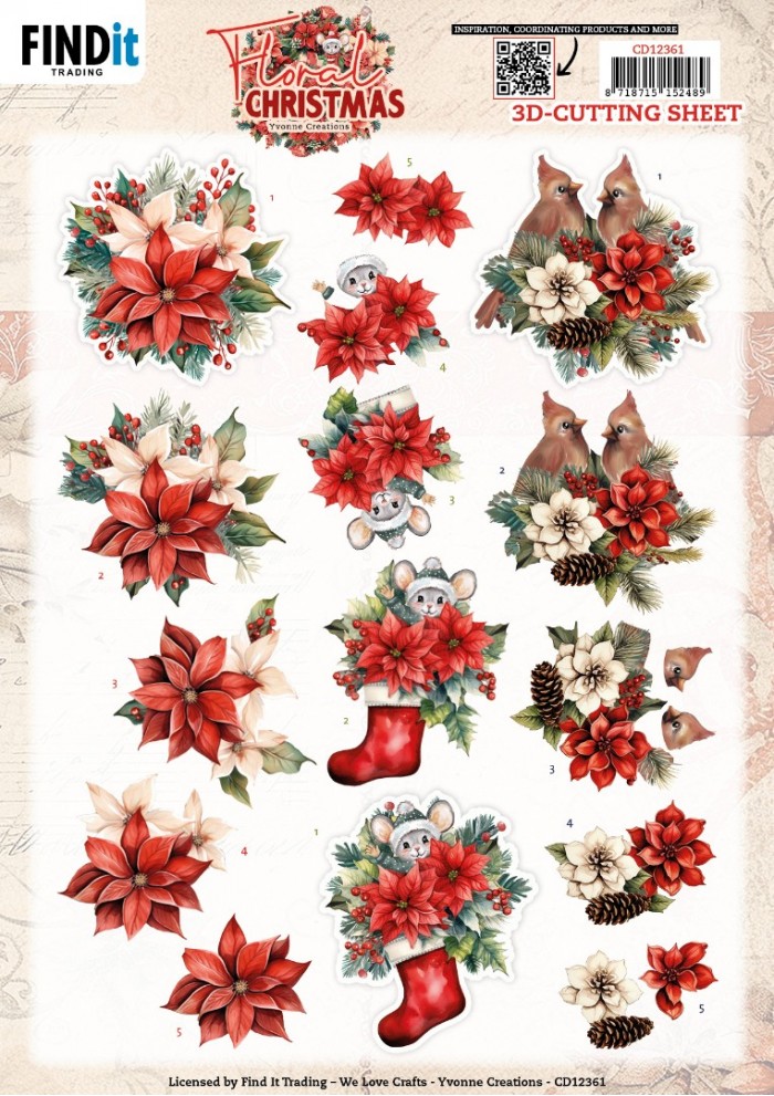 3D Cutting Sheet - Yvonne Ceations - Floral Christmas- Floral Poinsettia - CD12361