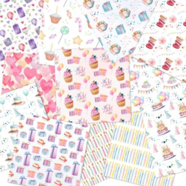 LaCreativ - Designpapier - Kunterbunter Kindergeburtstag - Paper Pack 6x6 - 24 vellen dubbelzijdig