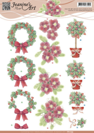 3D Knipvel - Jeanines Art - Rode Kerstbloemen CD10799