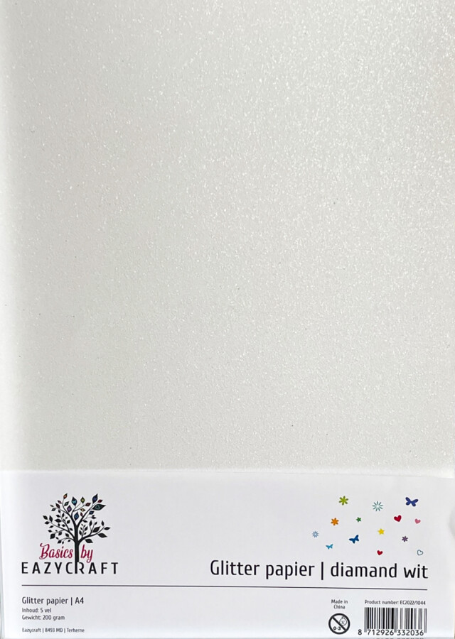 Eazycraft - Glitterpapier A4 - Diamond White - 5 vellen