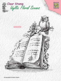 Nellie choice - IFS013 Clear stamps Idyllic Floral scenes "Book with owl"