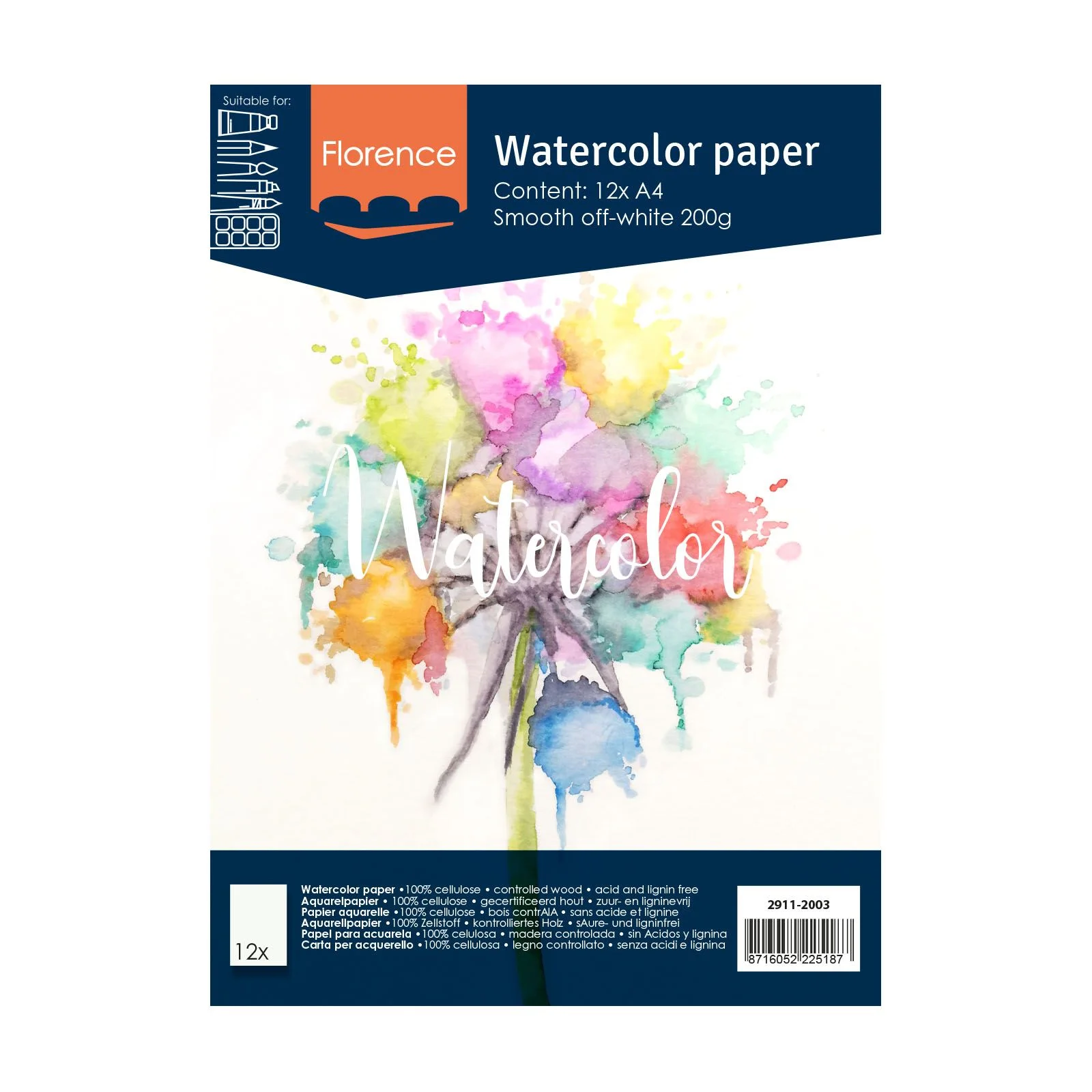 Florence - Aquarelpapier 200g Glad A4 Off-White - 2911-2003