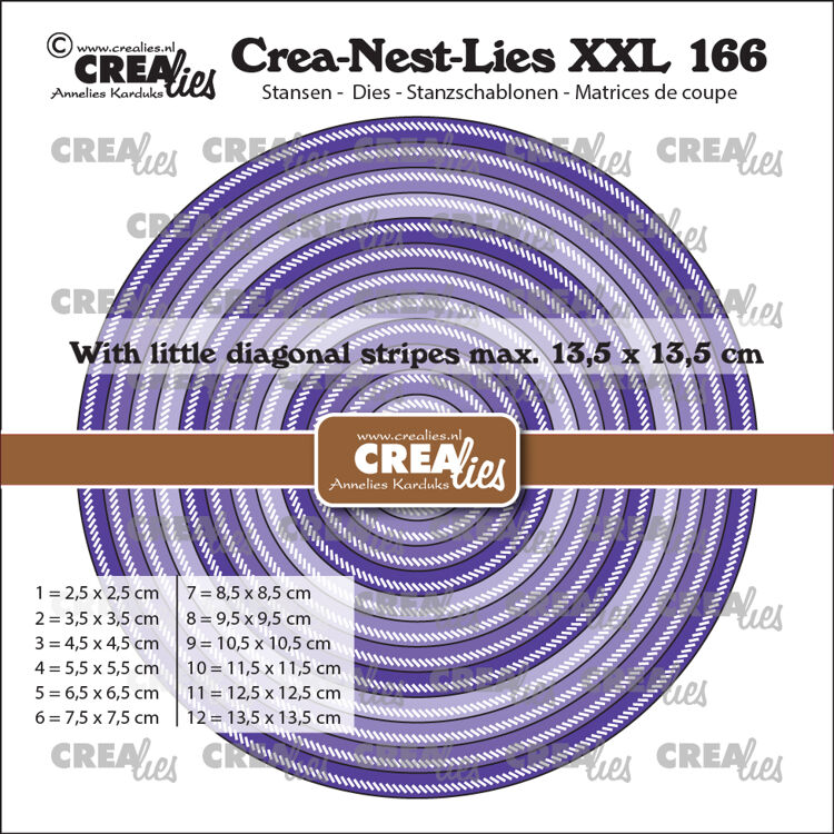 Crealies - Crea-Nest-Lies XXL stansen no. 166, Cirkels met kleine schuine streepjes