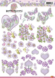 3D Knipvel - Yvonne Creations - Valentijn bloemen paars - CD10188
