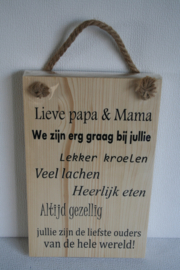 Tekstbord Lieve papa en mama