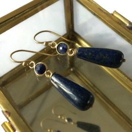 Gouden Oorbellen Lapis Lazuli en Saffier
