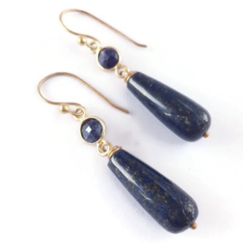 Gouden Oorbellen Lapis Lazuli en Saffier