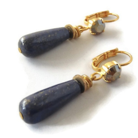 Gouden Oorbellen Lapis Lazuli en Swarovski