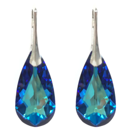 Zilveren Oorbellen - Kristal - Bermuda Blauw - 24MM