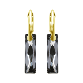 Goud Vergulde Zilveren Oorbellen - Swarovski Kristal Elements  - Baquette - Grafiet Zwart Grijs