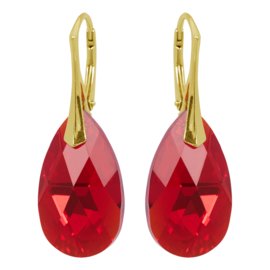 Zilveren  Goudkleurige Oorbellen Swarovski Kristal Elements Siam Red Shimmer - 22MM