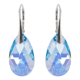DBD - Zilveren Oorbellen - Swarovski Kristal Elements - Aquamarijn Blauw AB - 22MM