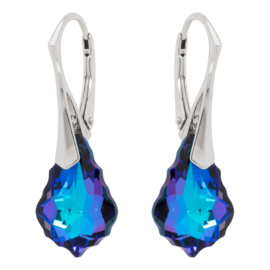 Zilveren Oorbellen - Swarovski Kristal Elements - Barok - Heliotrope Paars Blauw- 16MM - Anti Allergisch