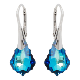 Zilveren Oorbellen - Swarovski Kristal Elements - Barok - Bermuda  Blauw- 16MM - Anti Allergisch