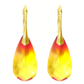 Goud Vergulde Zilveren Oorbellen - Kristal - Fire Opal Geel Rood - 24MM