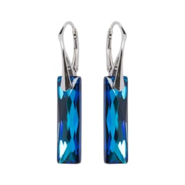Zilveren Oorbellen - Kristal  - Baquette - Bermuda Blauw