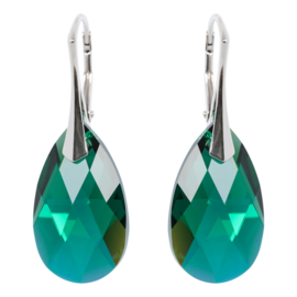 DBD - Zilveren Oorbellen - Swarovski Kristal Elements - Emerald Groen AB - 22MM