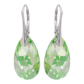 DBD - Zilveren Oorbellen -  Swarovski Kristal Elements Peridot Licht Groen - 22MM