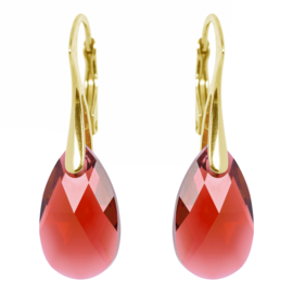 Goud Vergulde Oorbellen - Kristal - Magma Rood - 16MM - Anti Allergisch