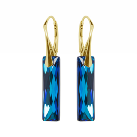 Goud Vergulde Zilveren Oorbellen - Swarovski Kristal Elements - Baquette - Bermuda  Blauw