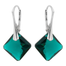 Zilveren Oorbellen - Swarovski Kristal Elements -  Princess Emerald Groen 16MM