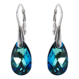 Zilveren Oorbellen - Swarovski Kristal Elements - Bermuda Blauw - 16MM - Anti Allergisch