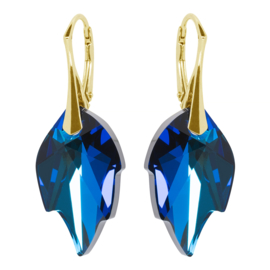 Goud Verguld Zilveren Oorbellen - Swarovski Kristal Elements -  Bermuda Blauw