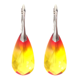 Zilveren Oorbellen - Kristal - Fire Opal Geel Rood - 24MM