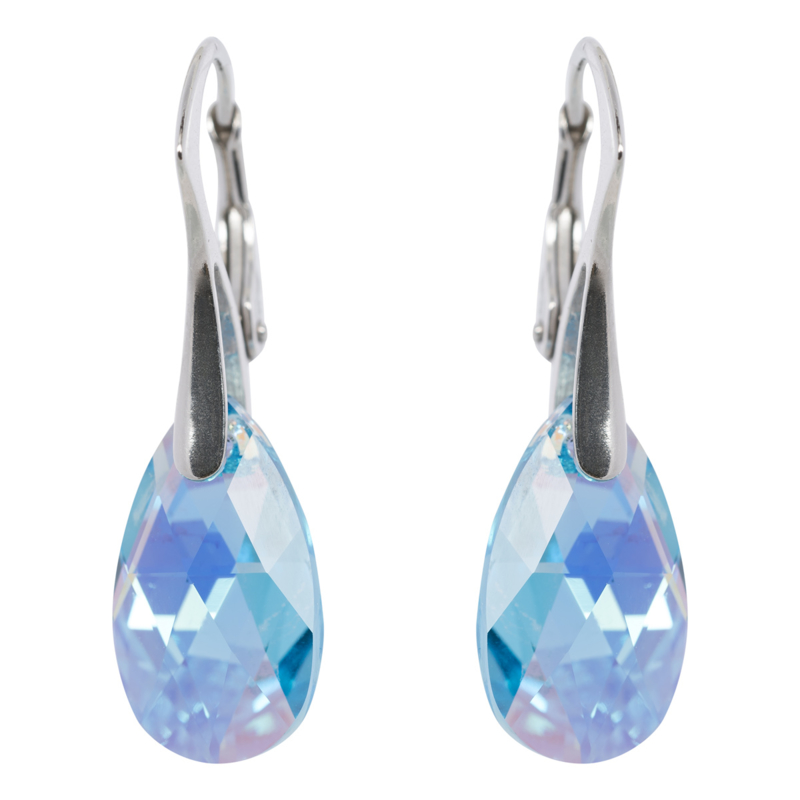 Zilveren Oorbellen - Kristal - Aquamarijn Blauw - 16MM - Anti Allergisch