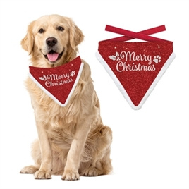 KERST BANDANA MERRY CHRISTMAS GLITTER ROOD 12-16 CM 14X18 CM