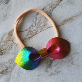Nylon haarbandje met kunstleren strik - Rainbow