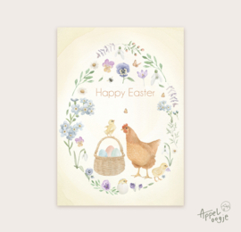 Ansichtkaart happy Easter kip