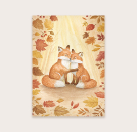 Ansichtkaart vossen in de herfst